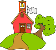 Quelle: pixabay.com / ArtsyBeeKids, https://pixabay.com/de/illustrations/kirche-schule-geb%c3%a4ude-baum-5729144/ Kirche Illustration mit Baum und Fahne